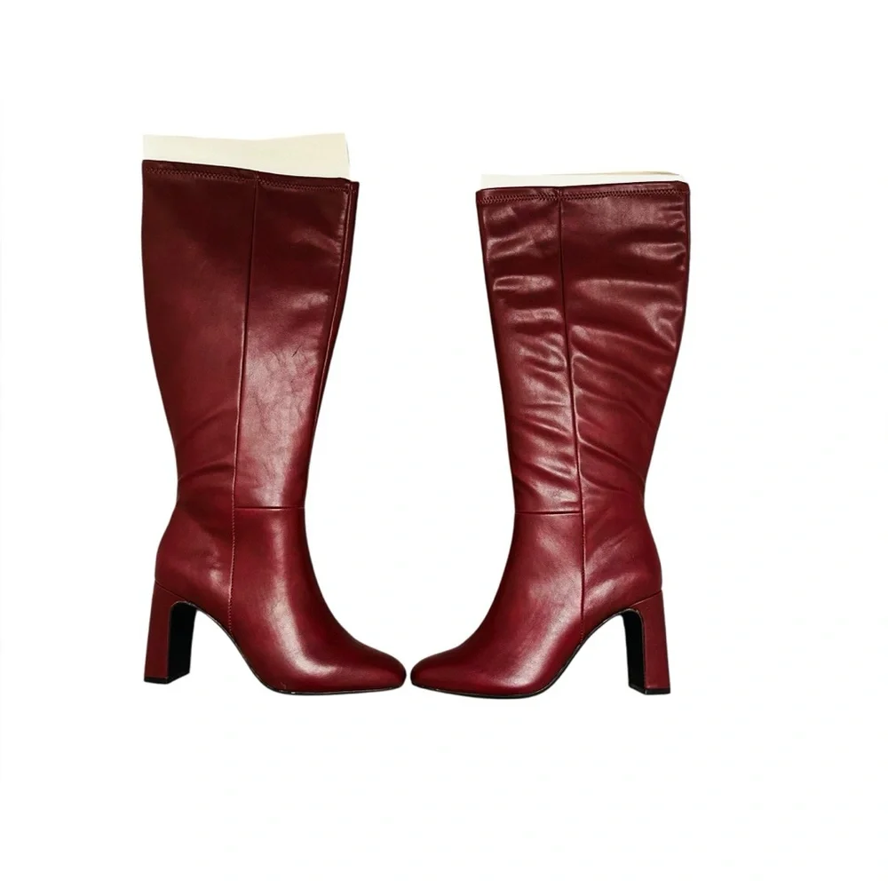 Madden Girl Wise Bordeaux Knee High Boots 6.5 Wide Calf Block Heel Wine NWOT - Picture 13 of 16